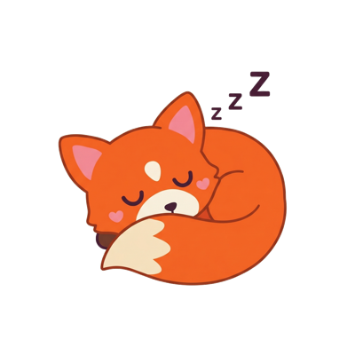 Sleeping fox companion curled up with little Z's floating above